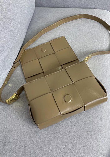 Mia 6 Square Brushed Leather Shoulder Bag Beige