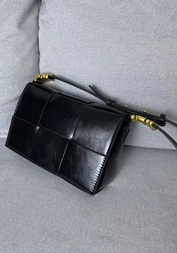 Mia 6 Square Brushed Leather Shoulder Bag Black