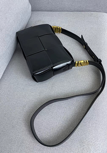 Mia 6 Square Brushed Leather Shoulder Bag Black
