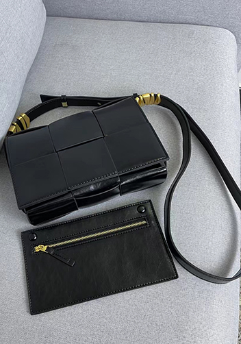 Mia 6 Square Brushed Leather Shoulder Bag Black
