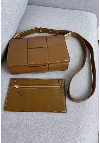 Mia 6 Square Brushed Leather Shoulder Bag Camel