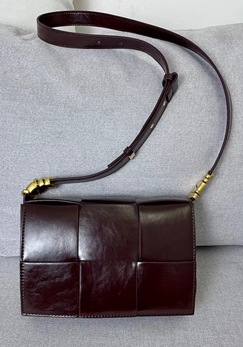 Mia 6 Square Brushed Leather Shoulder Bag Choco