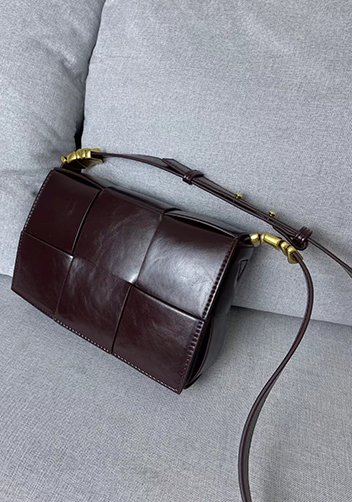 Mia 6 Square Brushed Leather Shoulder Bag Choco