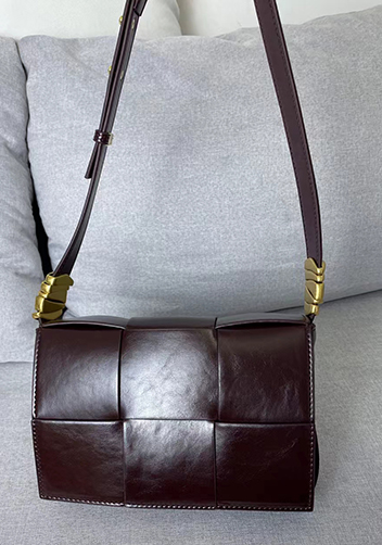 Mia 6 Square Brushed Leather Shoulder Bag Choco