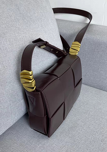 Mia 6 Square Brushed Leather Shoulder Bag Choco