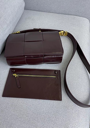 Mia 6 Square Brushed Leather Shoulder Bag Choco