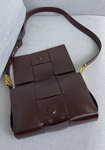 Mia 6 Square Brushed Leather Shoulder Bag Choco