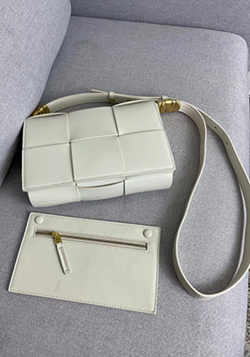 Mia 6 Square Brushed Leather Shoulder Bag Cream