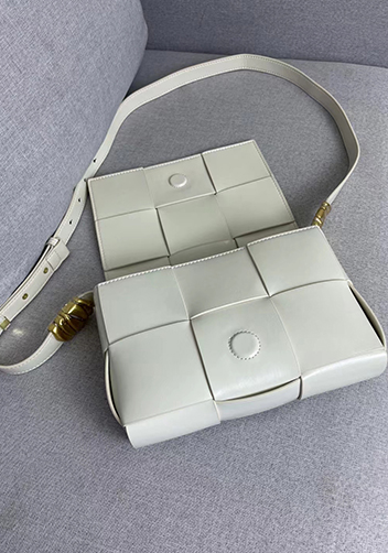 Mia 6 Square Brushed Leather Shoulder Bag Cream