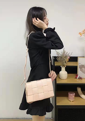 Mia 15 Square Leather Shoulder Bag Beige