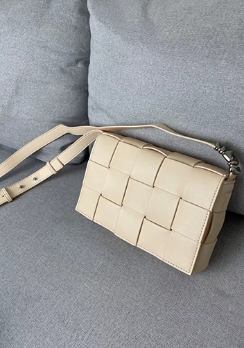 Mia 15 Square Leather Shoulder Bag Beige