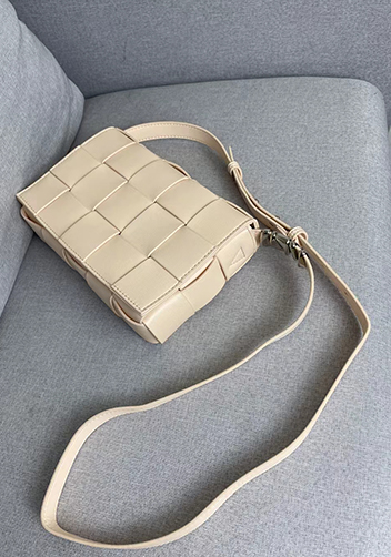 Mia 15 Square Leather Shoulder Bag Beige