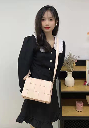 Mia 15 Square Leather Shoulder Bag Beige