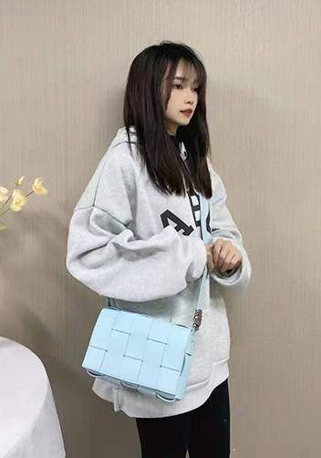 Mia 15 Square Leather Shoulder Bag Light Blue