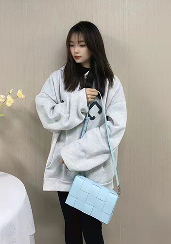 Mia 15 Square Leather Shoulder Bag Light Blue