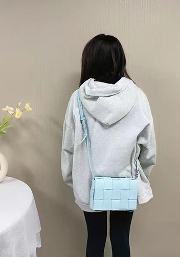 Mia 15 Square Leather Shoulder Bag Light Blue
