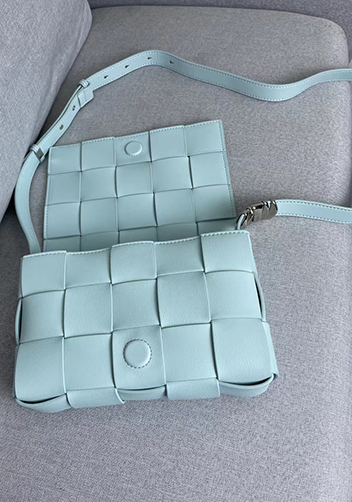 Mia 15 Square Leather Shoulder Bag Light Blue
