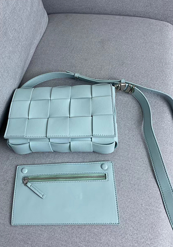 Mia 15 Square Leather Shoulder Bag Light Blue