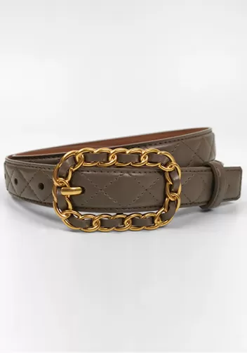 Chain Link Buckle Leather Belt Grey