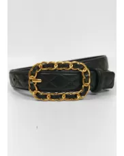 Chain Link Buckle Leather Belt Black