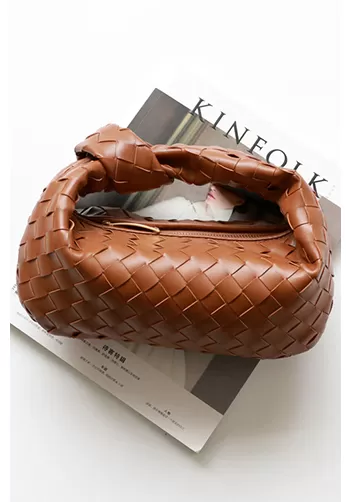 Dina Small Knotted Intrecciato Leather Tote Camel