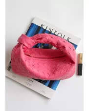 Dina Small Knotted Intrecciato Leather Tote Hot pink