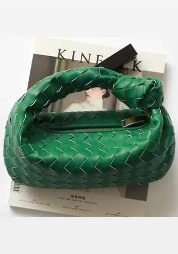 Dina Small Knotted Intrecciato Leather Tote Racing Green