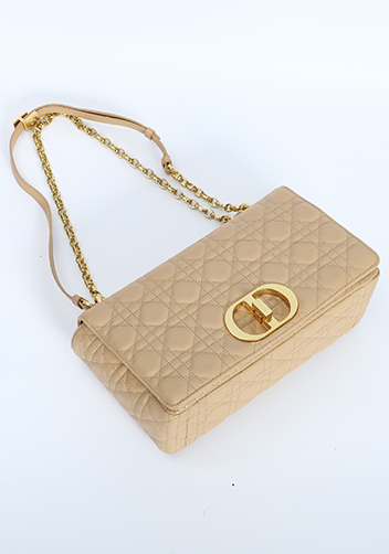 Delia Quilted Medium Leather Shoulder Bag Beige