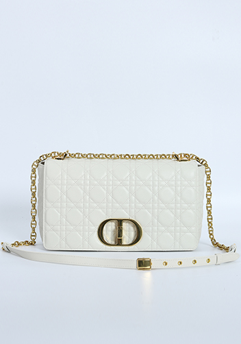 Delia Quilted Medium Leather Shoulder Bag White