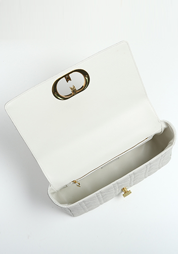 Delia Quilted Medium Leather Shoulder Bag White