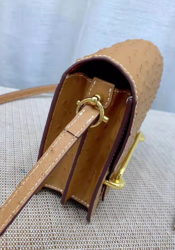 Kristine Ostrich Leather Shoulder Bag Camel