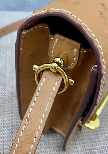 Kristine Ostrich Leather Shoulder Bag Camel