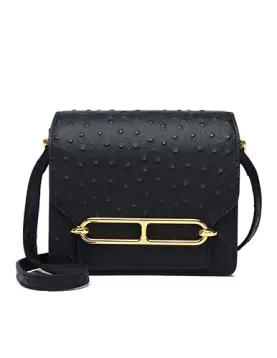 Kristine Ostrich Leather Shoulder Bag Black