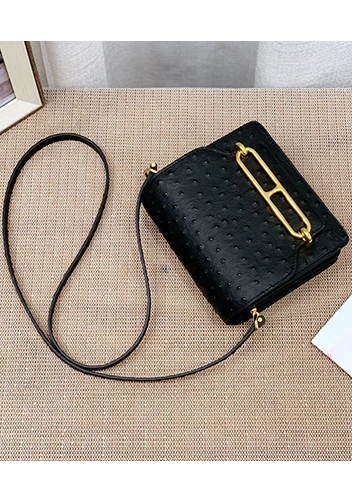 Kristine Ostrich Leather Shoulder Bag Black