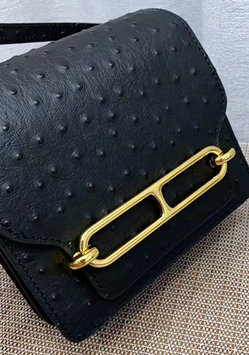 Kristine Ostrich Leather Shoulder Bag Black
