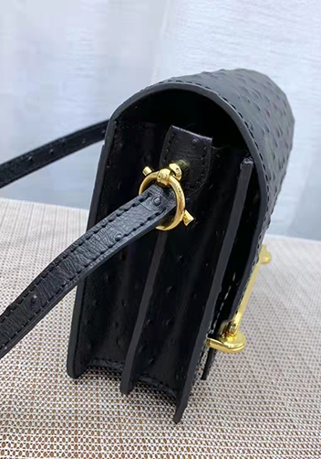 Kristine Ostrich Leather Shoulder Bag Black