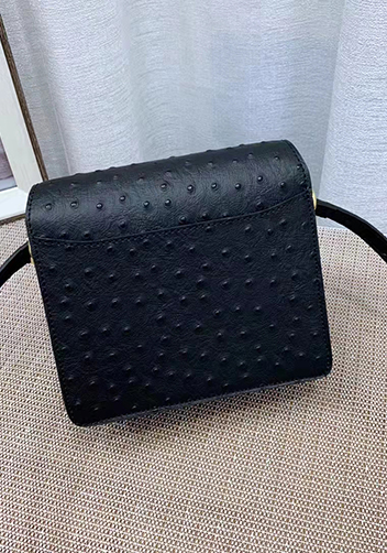 Kristine Ostrich Leather Shoulder Bag Black