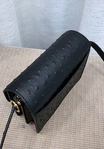Kristine Ostrich Leather Shoulder Bag Black