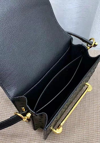 Kristine Ostrich Leather Shoulder Bag Black
