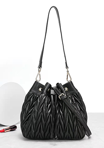 Adele Lambskin Bucket Bag Black