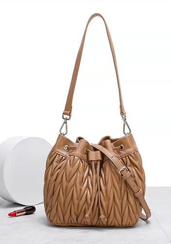 Adele Lambskin Bucket Bag Camel