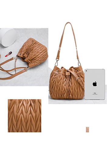Adele Lambskin Bucket Bag Camel