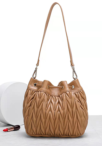 Adele Lambskin Bucket Bag Camel