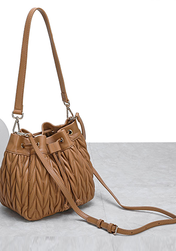 Adele Lambskin Bucket Bag Camel