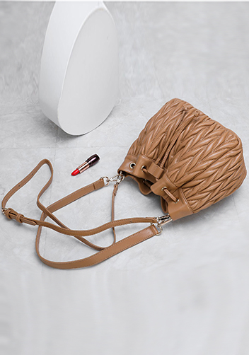Adele Lambskin Bucket Bag Camel