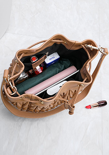 Adele Lambskin Bucket Bag Camel