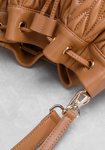 Adele Lambskin Bucket Bag Camel
