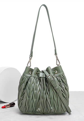 Adele Lambskin Bucket Bag Green