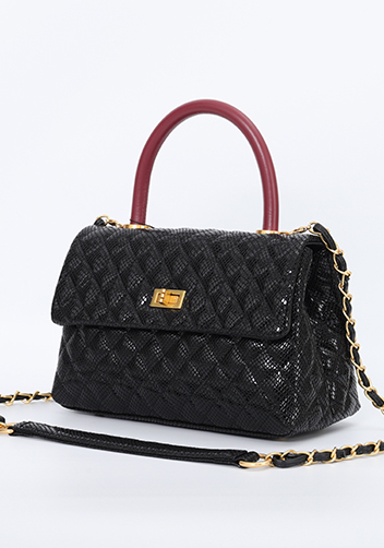 Adele Flap Mini Bag Top Handle Snake Black