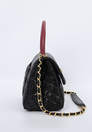 Adele Flap Mini Bag Top Handle Snake Black